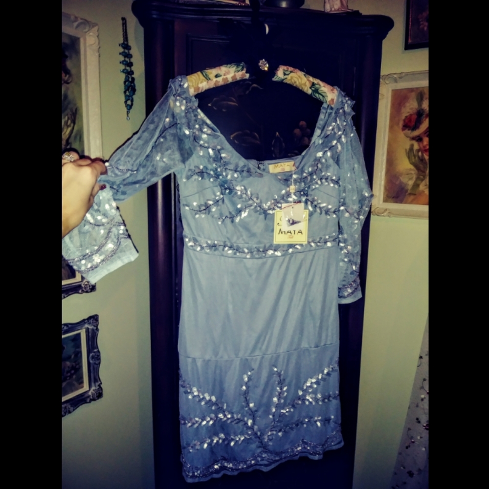 💙 Maya Deluxe Blue Embellished Off-Shoulder Party Dress (L) - Picture 11 of 12